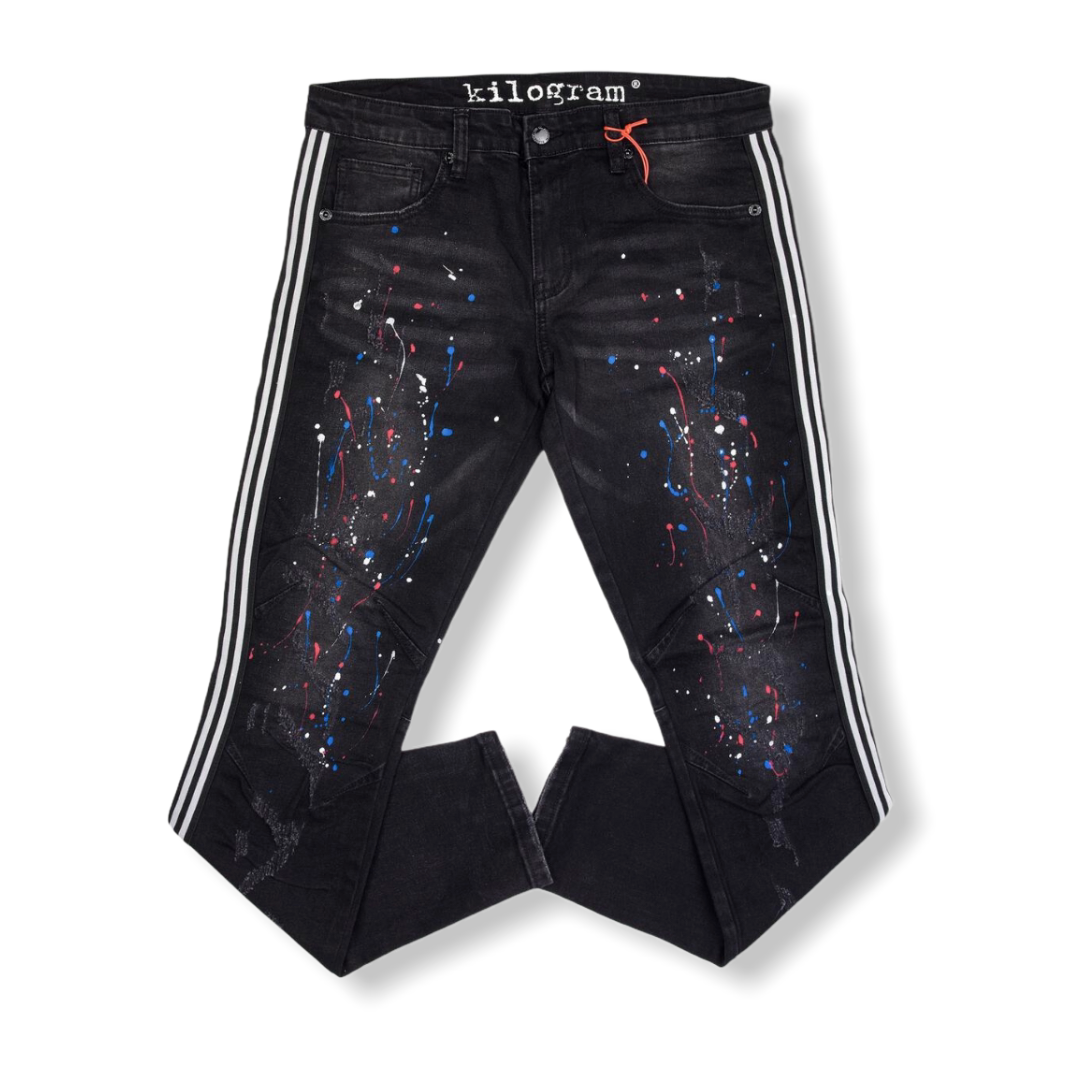 KILOGRAM: Faded Black Strip White and Splash KG10027S - On Time Fashions Tuscaloosa